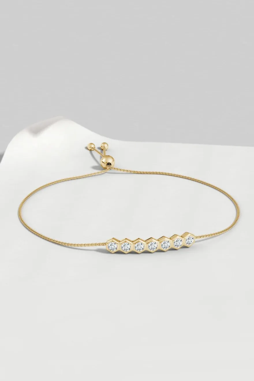 Indochine 14k 7-Hexagon Diamond Bar Bolo Bracelet