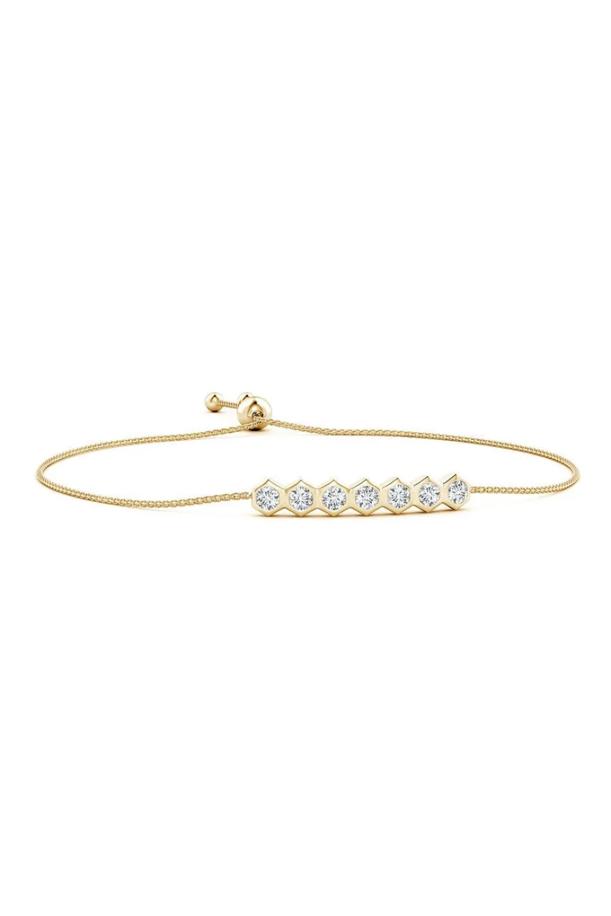 Indochine 14k 7-Hexagon Diamond Bar Bolo Bracelet