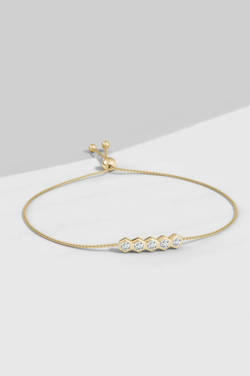 Indochine 14k 5-Hexagon Diamond Bar Bolo Bracelet