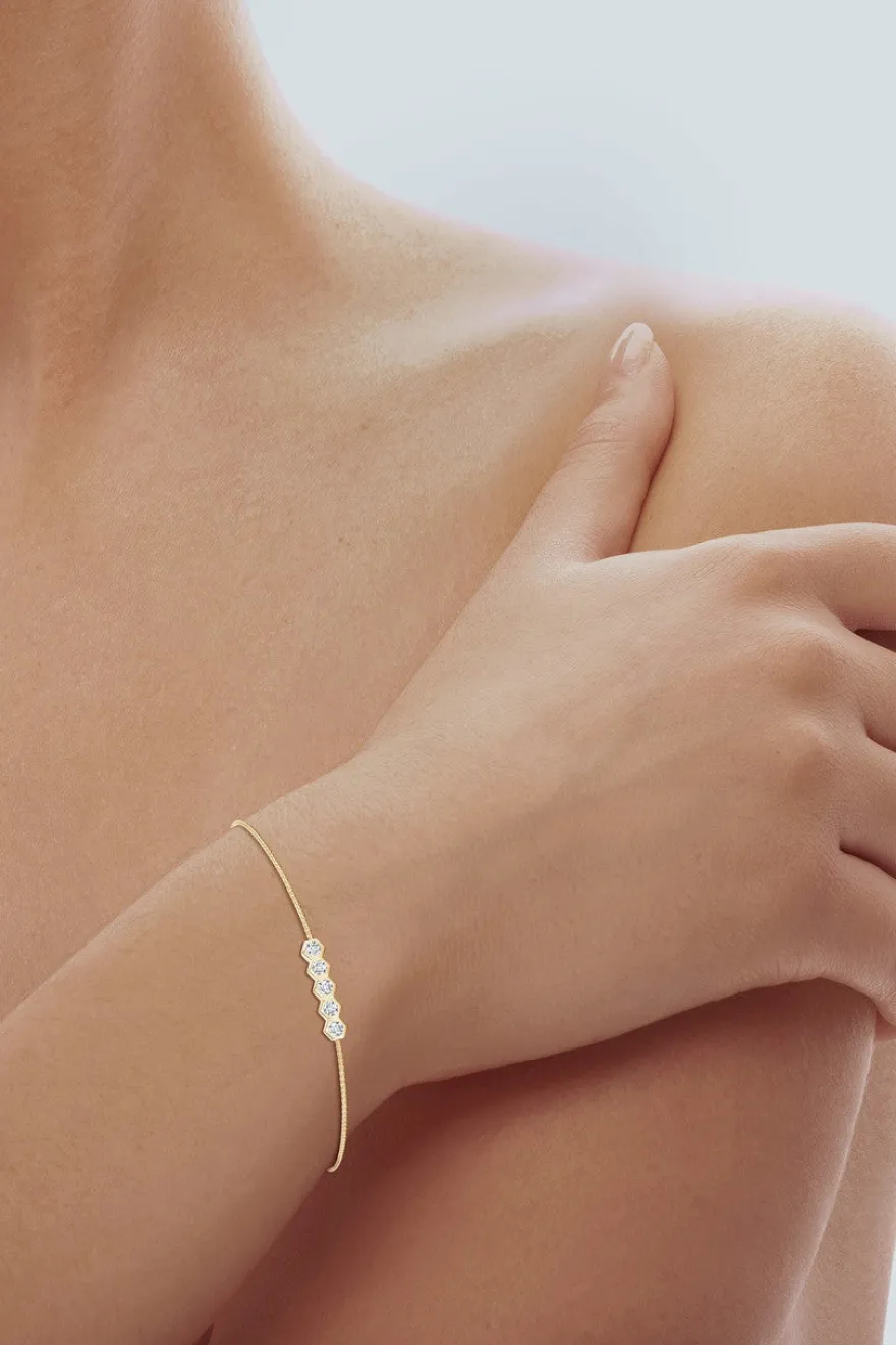 Indochine 14k 5-Hexagon Diamond Bar Bolo Bracelet