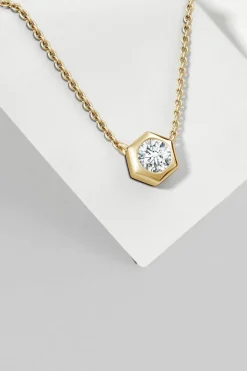 Indochine 14k Hexagon Frame Diamond Solitaire Necklace