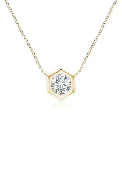 Indochine 14k Hexagon Frame Diamond Solitaire Necklace