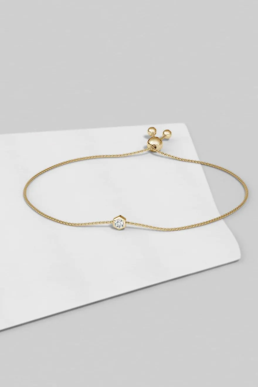 Indochine 14k Hexagon Frame Diamond Solitaire Bolo Bracelet