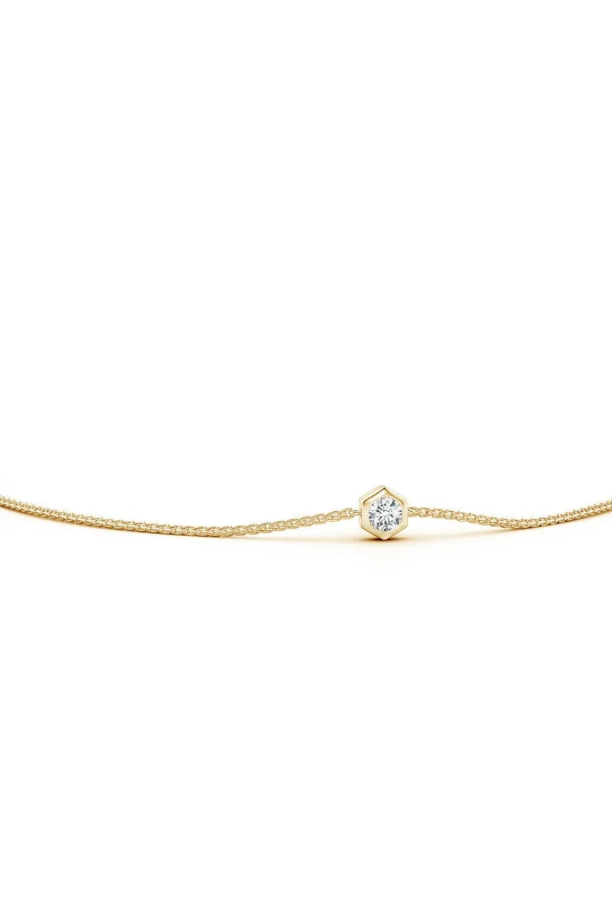 Indochine 14k Hexagon Frame Diamond Solitaire Bolo Bracelet