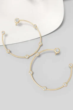 Indochine 14k Medium 6-Diamond Side-Facing Open Hoop Earrings