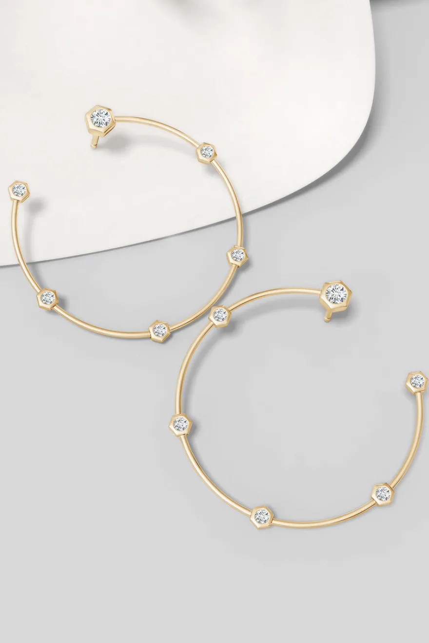 Indochine 14k Medium 6-Diamond Side-Facing Open Hoop Earrings