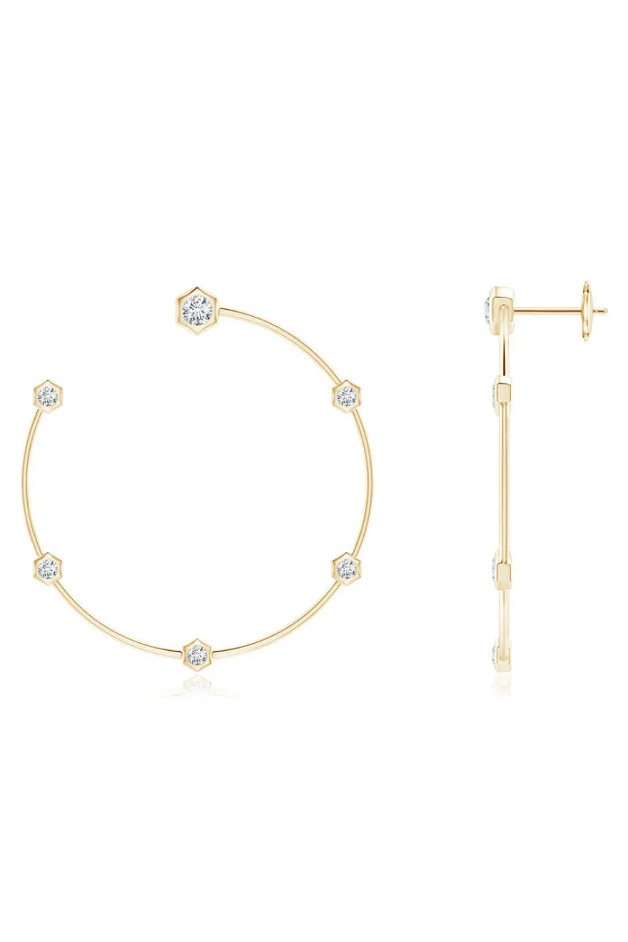 Indochine 14k Medium 6-Diamond Side-Facing Open Hoop Earrings
