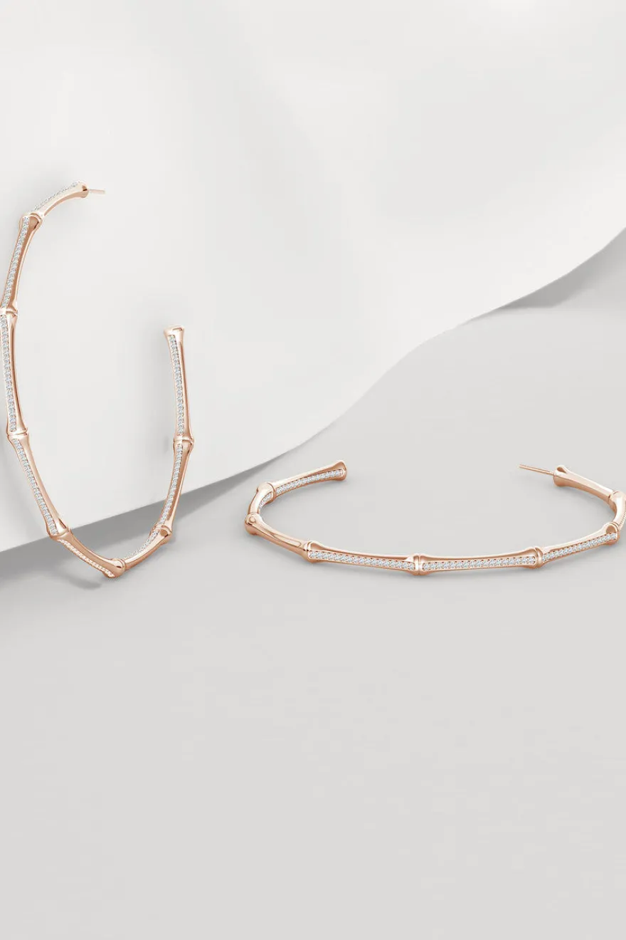 Indochine 14k Pave Diamond 2.75 Inch Bamboo Hoops