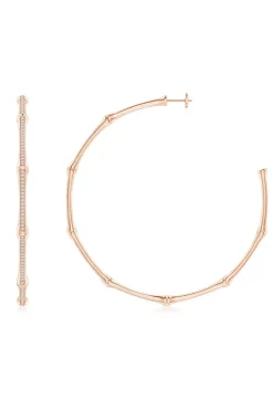 Indochine 14k Pave Diamond 2.75 Inch Bamboo Hoops