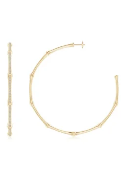 Indochine 14k Pave Diamond 2.75 Inch Bamboo Hoops