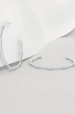Indochine 14k Pave Diamond 2.75 Inch Bamboo Hoops