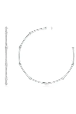 Indochine 14k Pave Diamond 2.75 Inch Bamboo Hoops