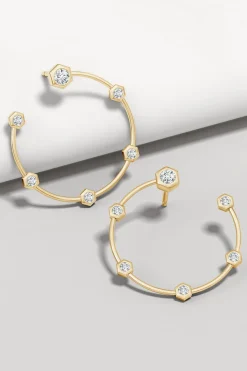 Indochine 14k Small 6-Diamond Side-Facing Open Hoop Earrings