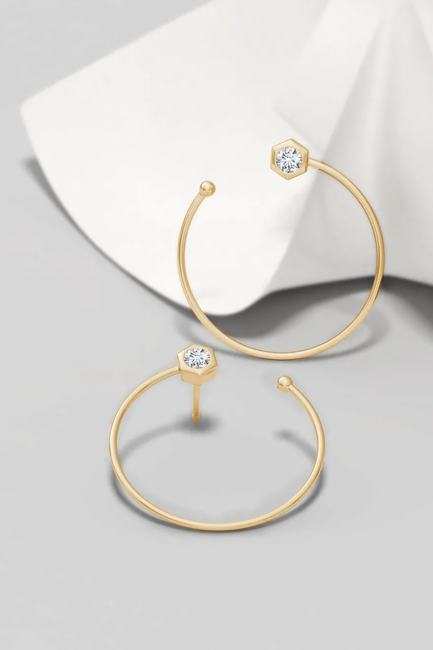 Indochine 14k Small Diamond Side-Facing Open Hoop Earrings