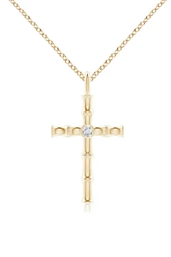 Indochine Spirit 14k Bamboo Cross Diamond Pendant Necklace