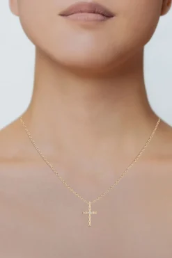 Indochine Spirit 14k Bamboo Cross Diamond Pendant Necklace
