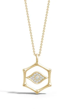 Indochine Spirit 14k Evil Eye Bamboo Hexagon Frame Diamond Necklace