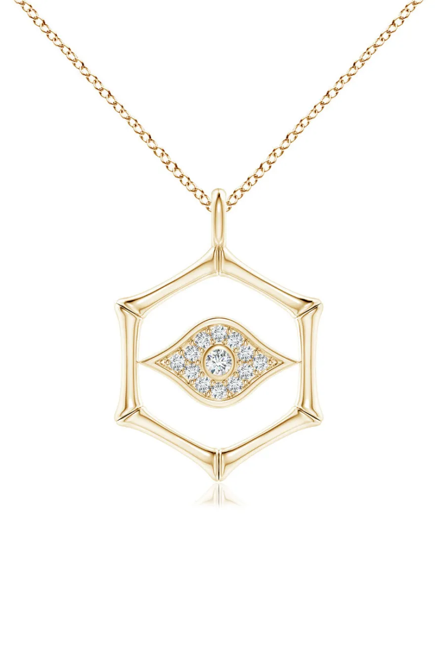 Indochine Spirit 14k Evil Eye Bamboo Hexagon Frame Diamond Necklace