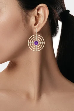 Infinity Concentric Circle 14K Gold and Amethyst Earrings