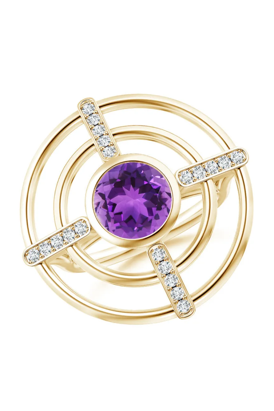 Infinity Concentric Circle 14K Gold and Amethyst Ring