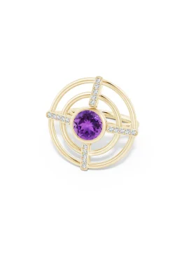 Infinity Concentric Circle 14K Gold and Amethyst Ring