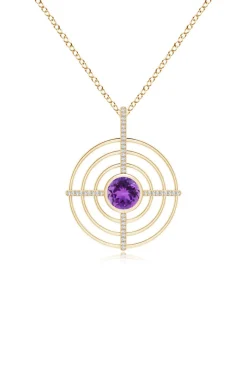 Infinity Concentric Circle 14K Gold and Amethyst Pendant Necklace