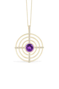 Infinity Concentric Circle 14K Gold and Amethyst Pendant Necklace