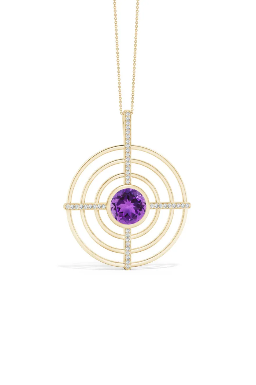 Infinity Concentric Circle 14K Gold and Amethyst Pendant Necklace
