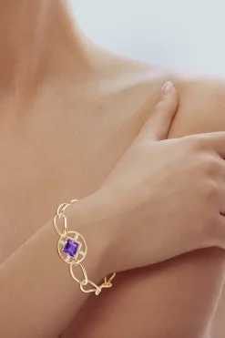 Infinity Concentric Circle 14K Gold and Amethyst Bracelet