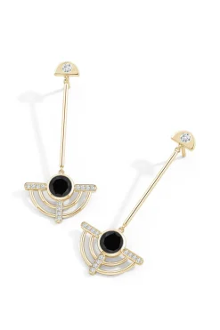 Infinity Half Concentric 14K Gold and Black Onyx Dangle Earrings