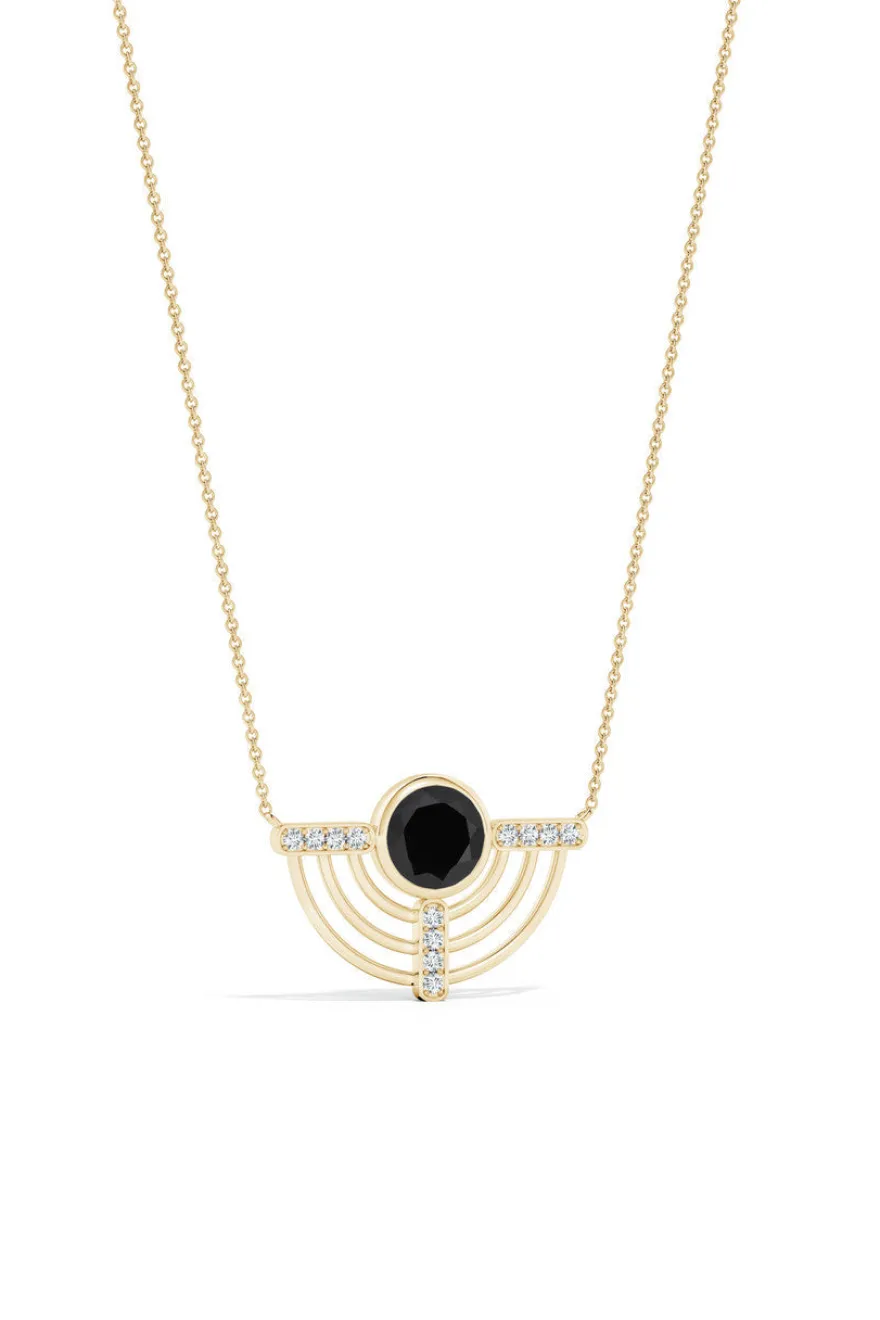 Infinity Half Concentric Circle 14K Gold and Black Onyx Pendant Necklace