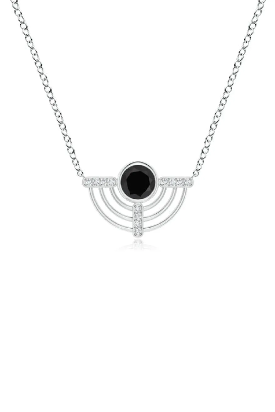 Infinity Half Concentric Circle 14K Gold and Black Onyx Pendant Necklace