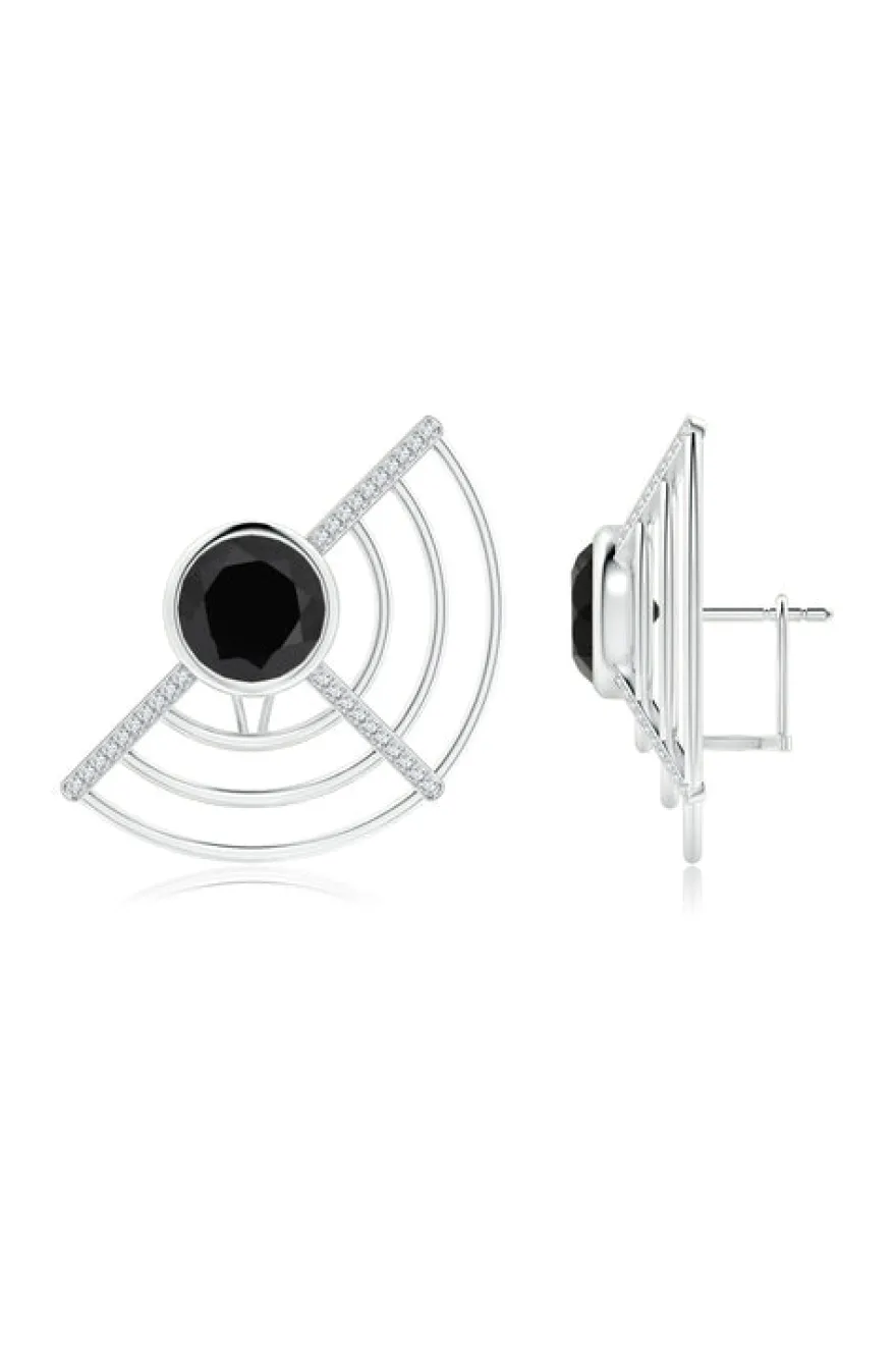 Infinity Half Concentric Circle 14K Gold and Black Onyx Button Studs