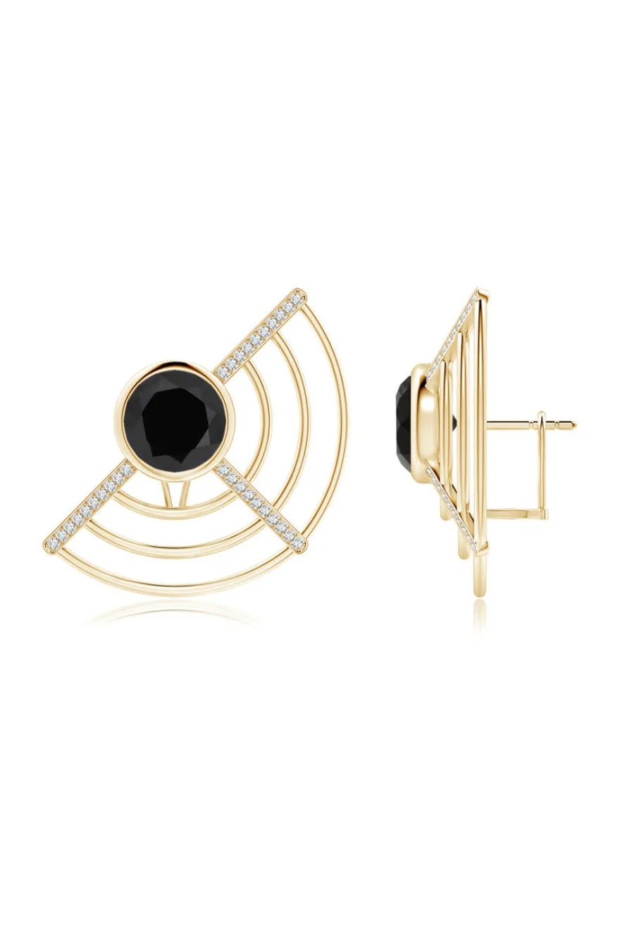 Infinity Half Concentric Circle 14K Gold and Black Onyx Button Studs