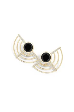 Infinity Half Concentric Circle 14K Gold and Black Onyx Button Studs