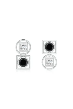 Infinity 14K Gold with Black & White Diamond Two Stone Studs
