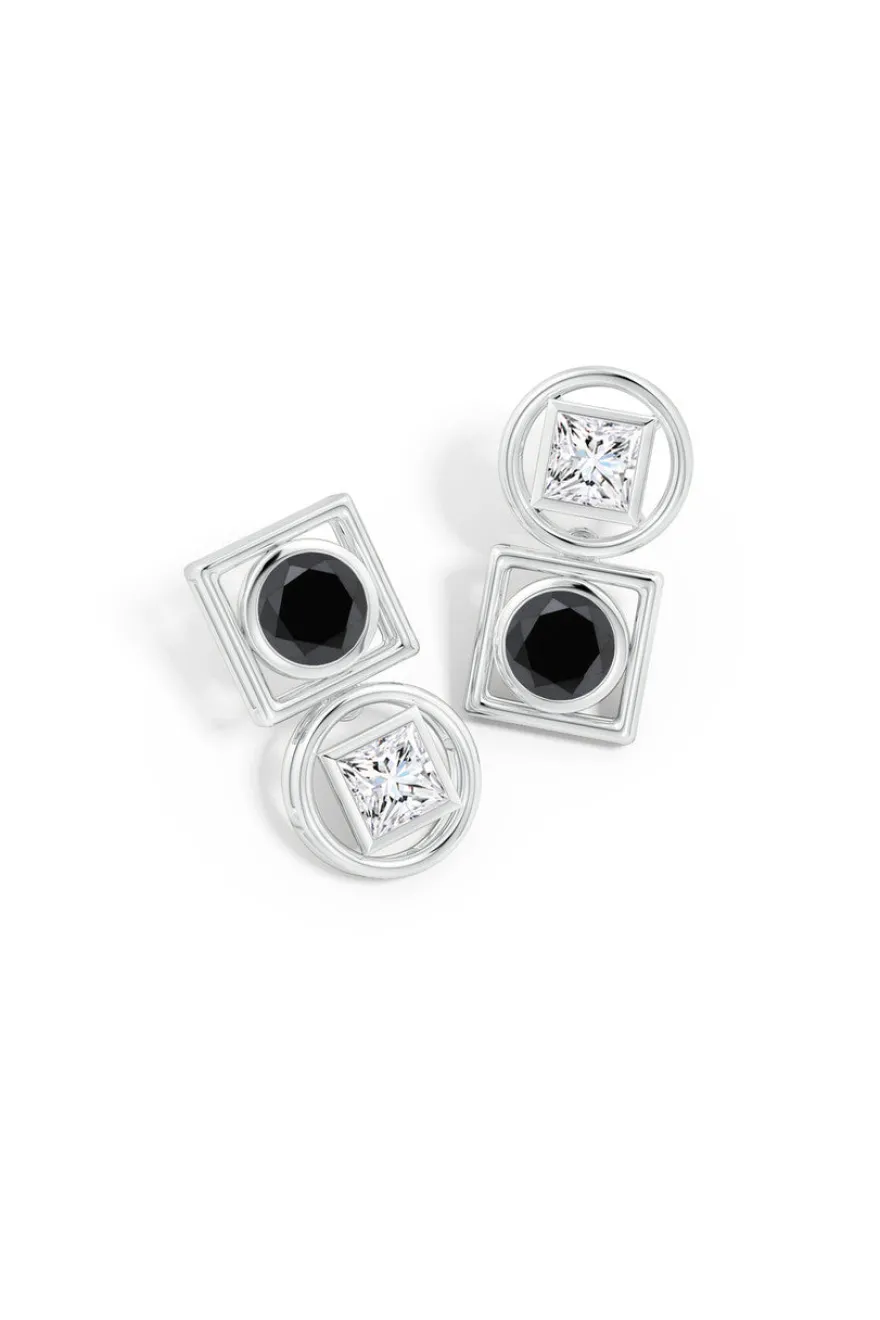Infinity 14K Gold with Black & White Diamond Two Stone Studs