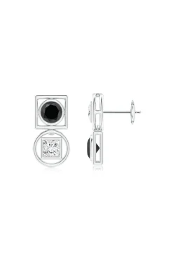 Infinity 14K Gold with Black & White Diamond Two Stone Studs