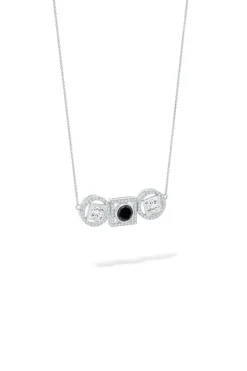 Infinity 14K Gold with Black & White Diamond Three Stone Halo Necklace