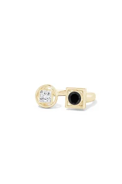Infinity 14K Gold with Black & White Diamond Two Stone Open Ring