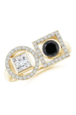 Infinity 14K Gold with Black & White Diamond Two Stone Statement Ring