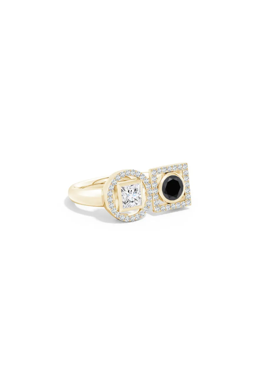 Infinity 14K Gold with Black & White Diamond Two Stone Statement Ring