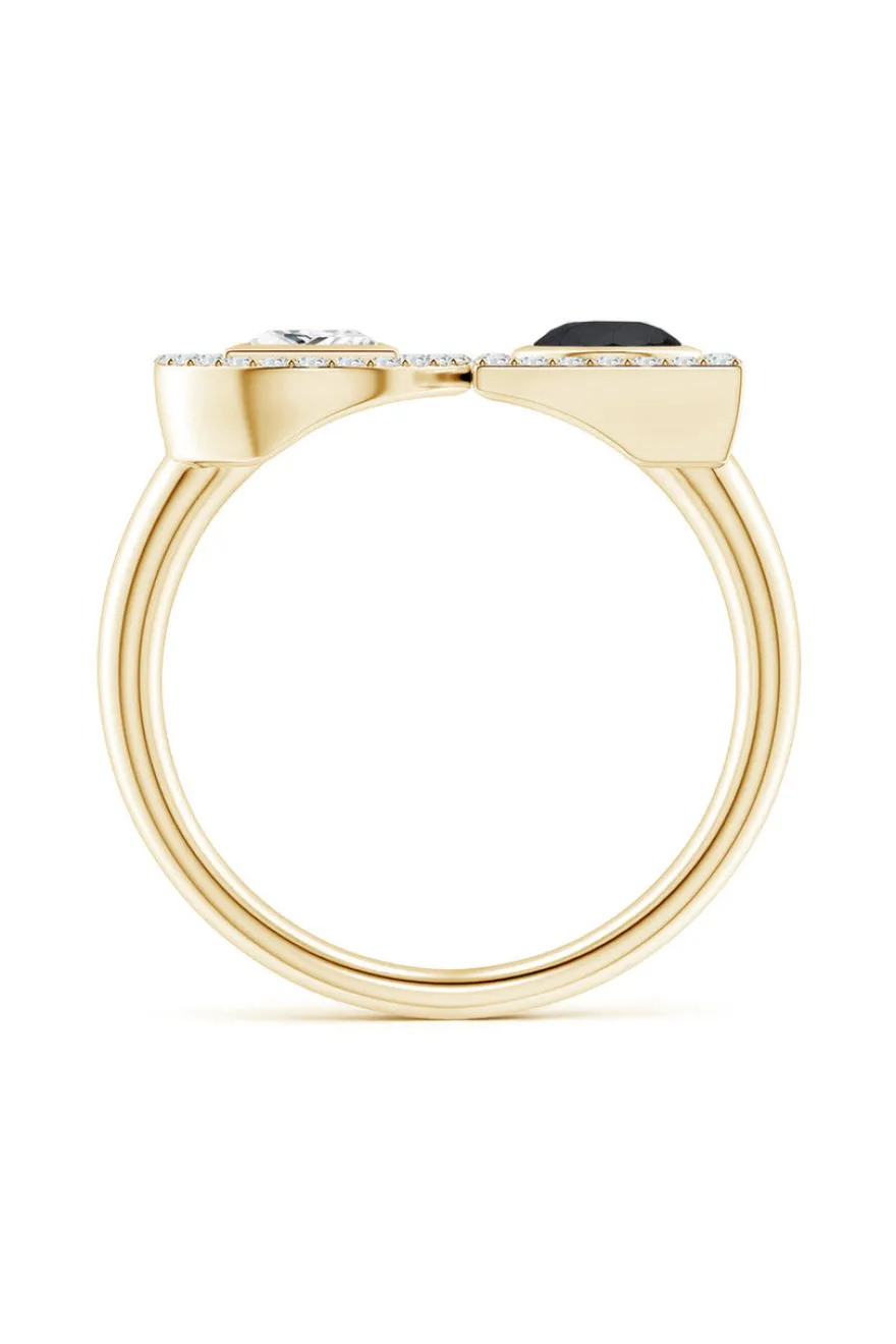 Infinity 14K Gold with Black & White Diamond Two Stone Statement Ring