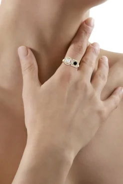 Infinity 14K Gold with Black & White Diamond Two Stone Statement Ring