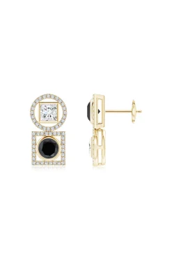 Infinity 14K Gold with Black & White Diamond Two Stone Earrings