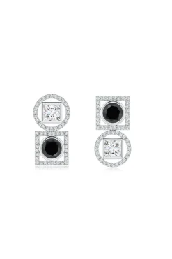 Infinity 14K Gold with Black & White Diamond Two Stone Earrings