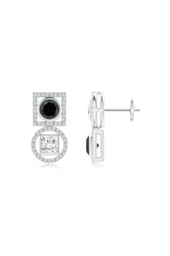 Infinity 14K Gold with Black & White Diamond Two Stone Earrings