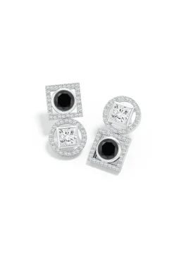 Infinity 14K Gold with Black & White Diamond Two Stone Earrings