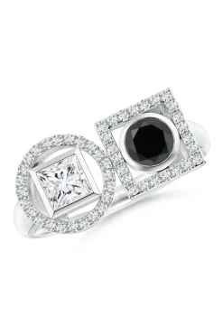 Infinity 14K Gold with Black & White Diamond Two Stone Statement Ring