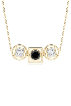 Infinity 14K Gold with Black & White Diamond Three Stone Necklace